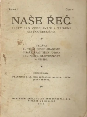 Naše řeč. roč. I., č. 4. Ihned K Objednání